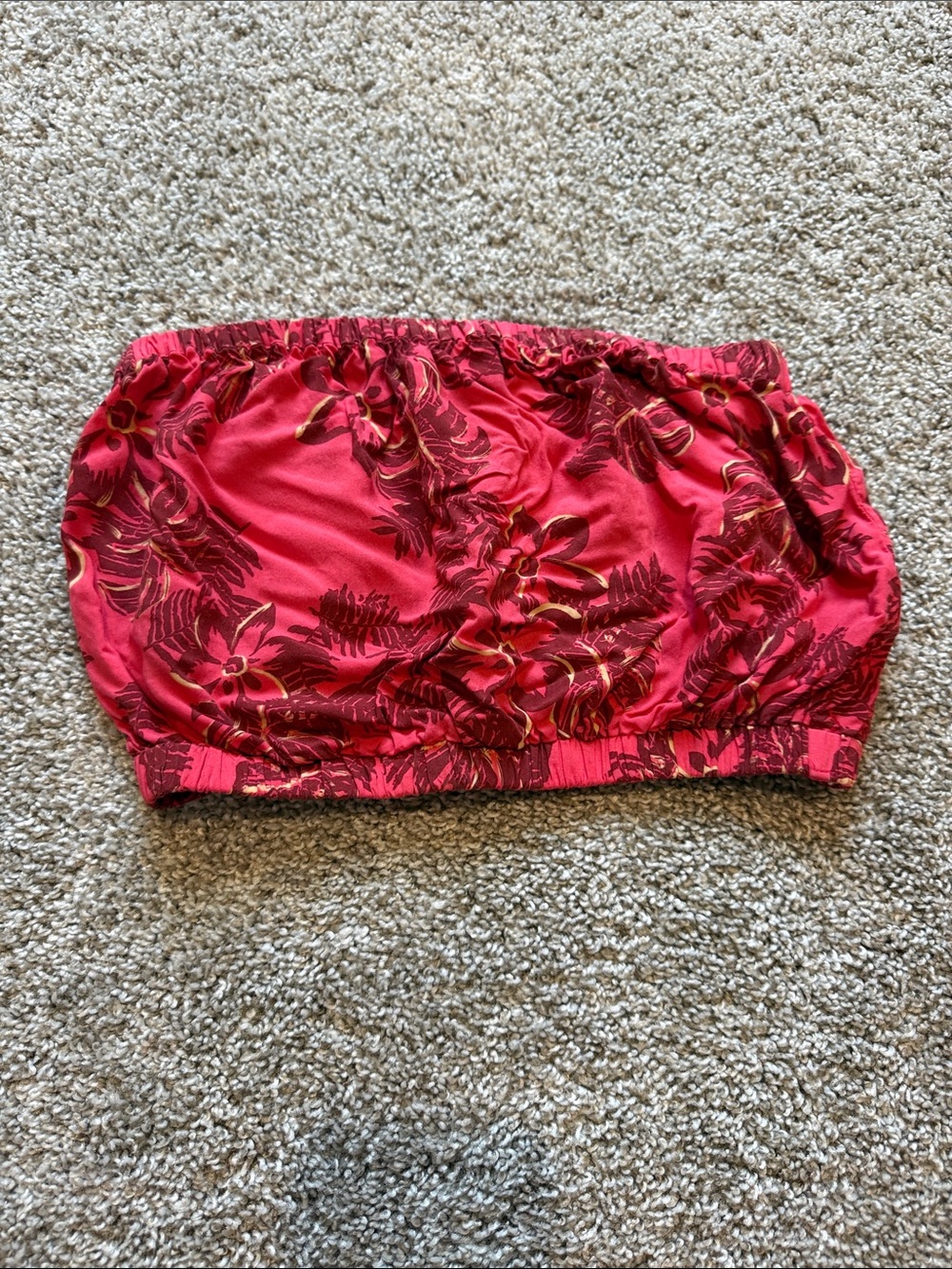 Topshop Red Floral Strapless Crop Top